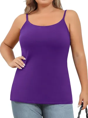 V FOR CITY Plus Size Camisole for Women with Shelf Bra Adjustable Spaghetti Strap Cami Tank Top Cotton Undershirts 1X-5X