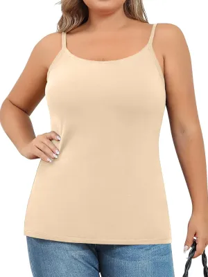 V FOR CITY Plus Size Camisole for Women with Shelf Bra Adjustable Spaghetti Strap Cami Tank Top Cotton Undershirts 1X-5X