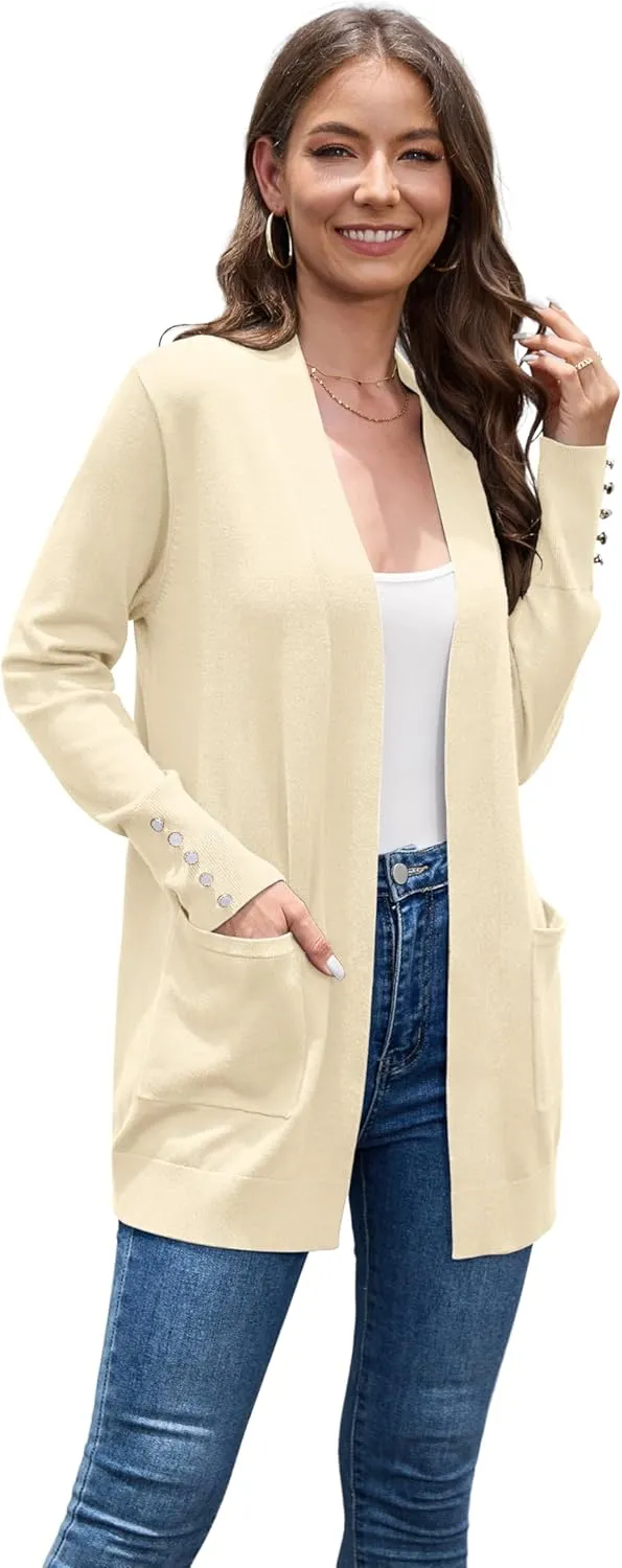 VIISHOW Women Cardigan Sweater Lightweight Open Front Long Sleeve Soft Fine Knit Casual Trendy Kimono Cardigans with Pockets