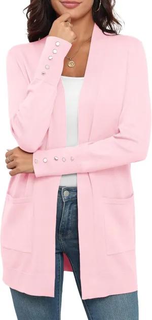 VIISHOW Women Cardigan Sweater Lightweight Open Front Long Sleeve Soft Fine Knit Casual Trendy Kimono Cardigans with Pockets