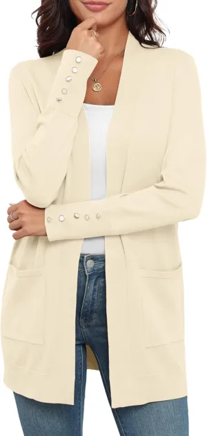 VIISHOW Women Cardigan Sweater Lightweight Open Front Long Sleeve Soft Fine Knit Casual Trendy Kimono Cardigans with Pockets