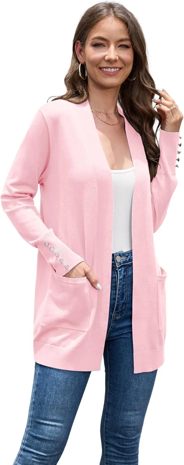 VIISHOW Women Cardigan Sweater Lightweight Open Front Long Sleeve Soft Fine Knit Casual Trendy Kimono Cardigans with Pockets