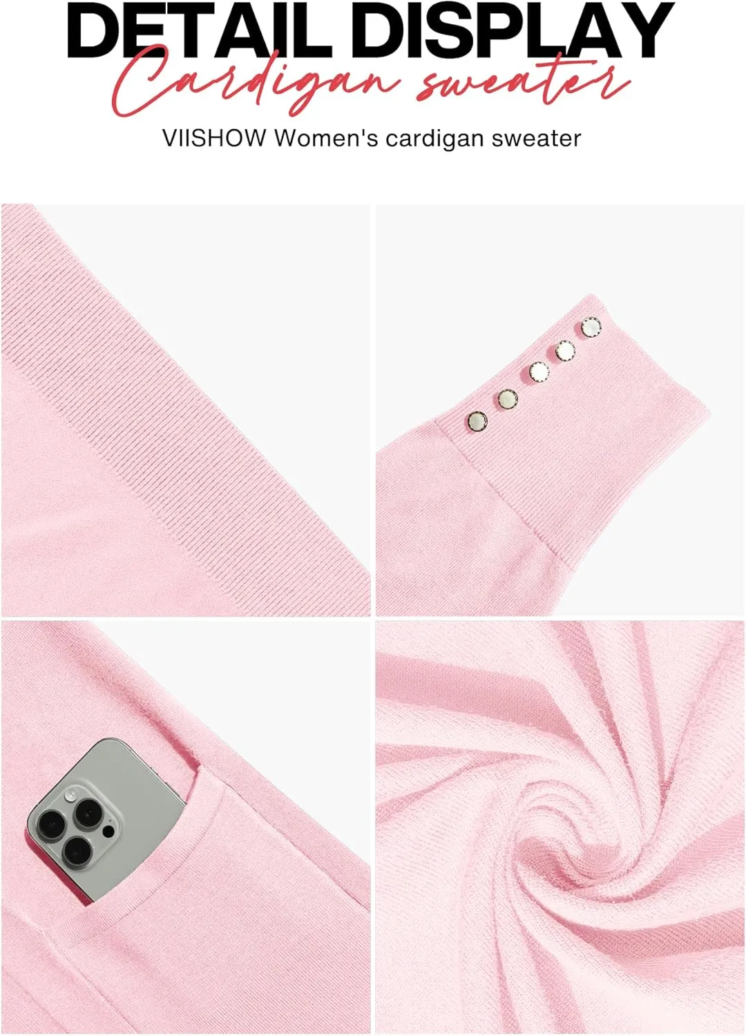VIISHOW Women Cardigan Sweater Lightweight Open Front Long Sleeve Soft Fine Knit Casual Trendy Kimono Cardigans with Pockets