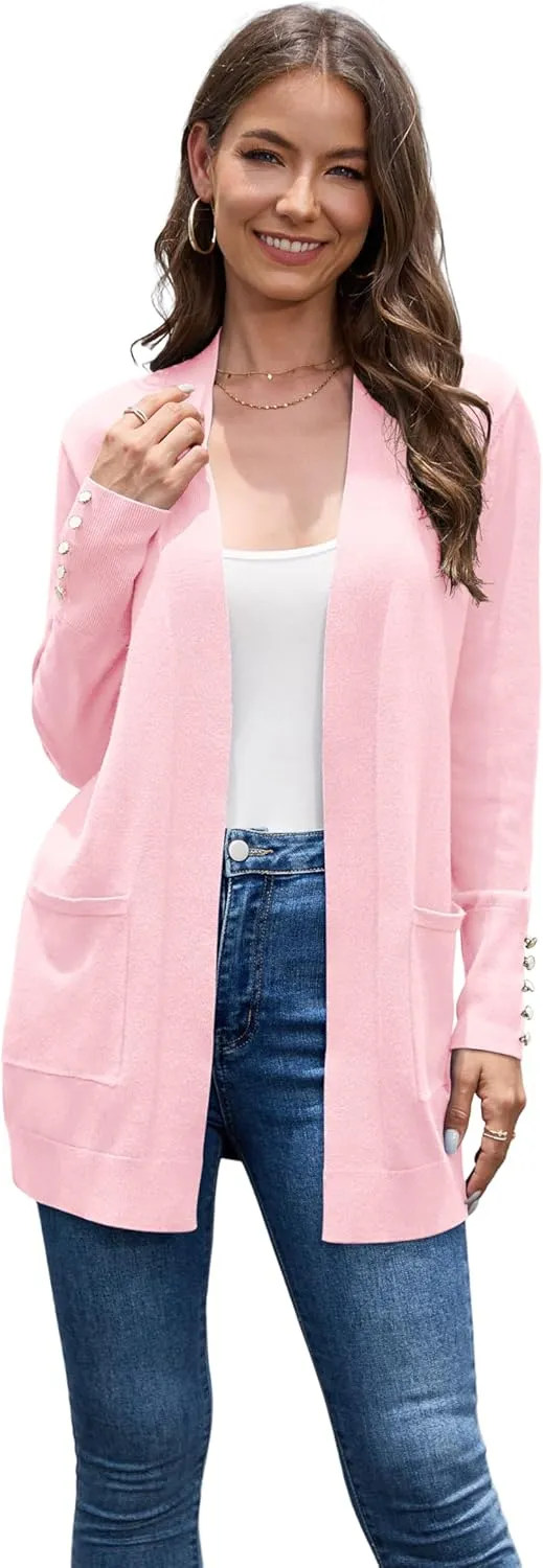 VIISHOW Women Cardigan Sweater Lightweight Open Front Long Sleeve Soft Fine Knit Casual Trendy Kimono Cardigans with Pockets