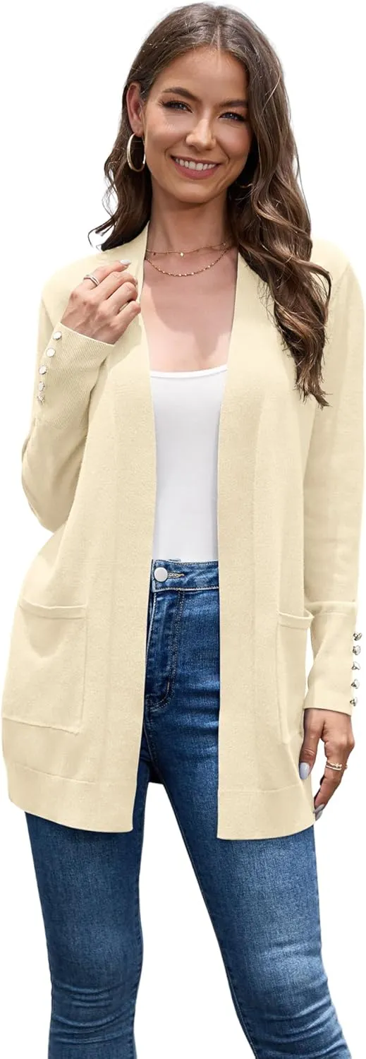 VIISHOW Women Cardigan Sweater Lightweight Open Front Long Sleeve Soft Fine Knit Casual Trendy Kimono Cardigans with Pockets