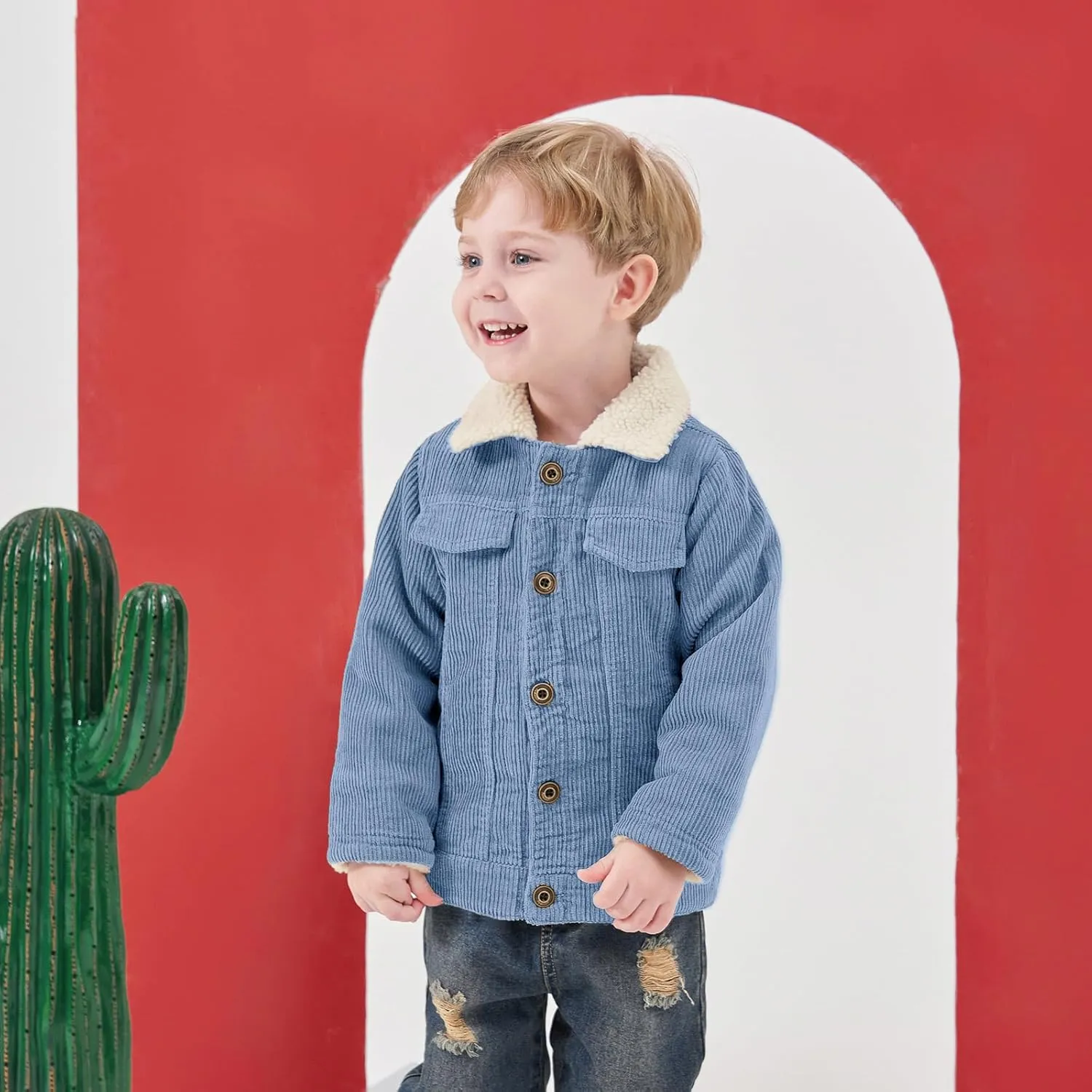 Volunboy Baby Boy Corduroy Jacket Toddler Fleece Winter Coat Kid Sherpa Lined Button Down Warm Outwear