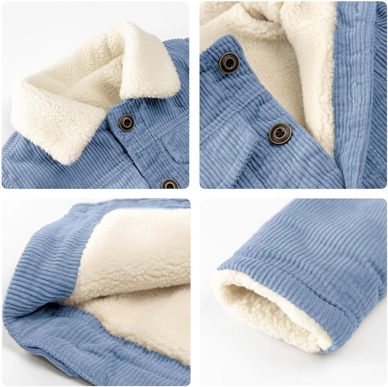 Volunboy Baby Boy Corduroy Jacket Toddler Fleece Winter Coat Kid Sherpa Lined Button Down Warm Outwear