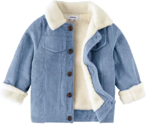 Volunboy Baby Boy Corduroy Jacket Toddler Fleece Winter Coat Kid Sherpa Lined Button Down Warm Outwear