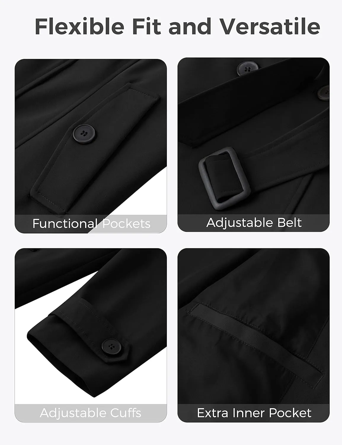 wantdo Women's Plus Size Trench Coat Double-Breasted Waterproof Lapel Overcoat Stylish Pea Coat with Detachable Hood
