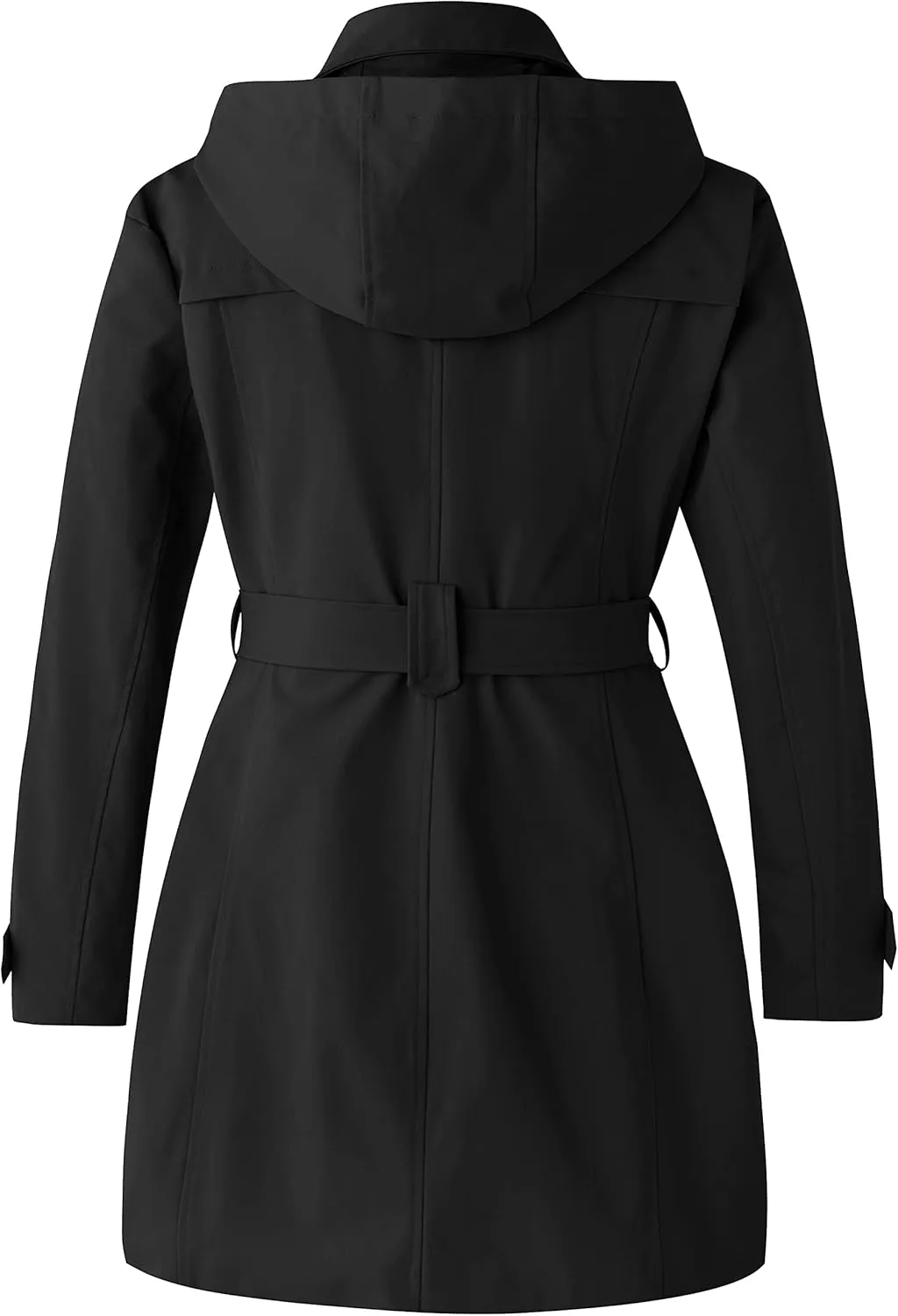wantdo Women's Plus Size Trench Coat Double-Breasted Waterproof Lapel Overcoat Stylish Pea Coat with Detachable Hood
