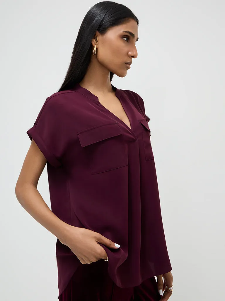 Wardrobe Burgundy Solid Blouse