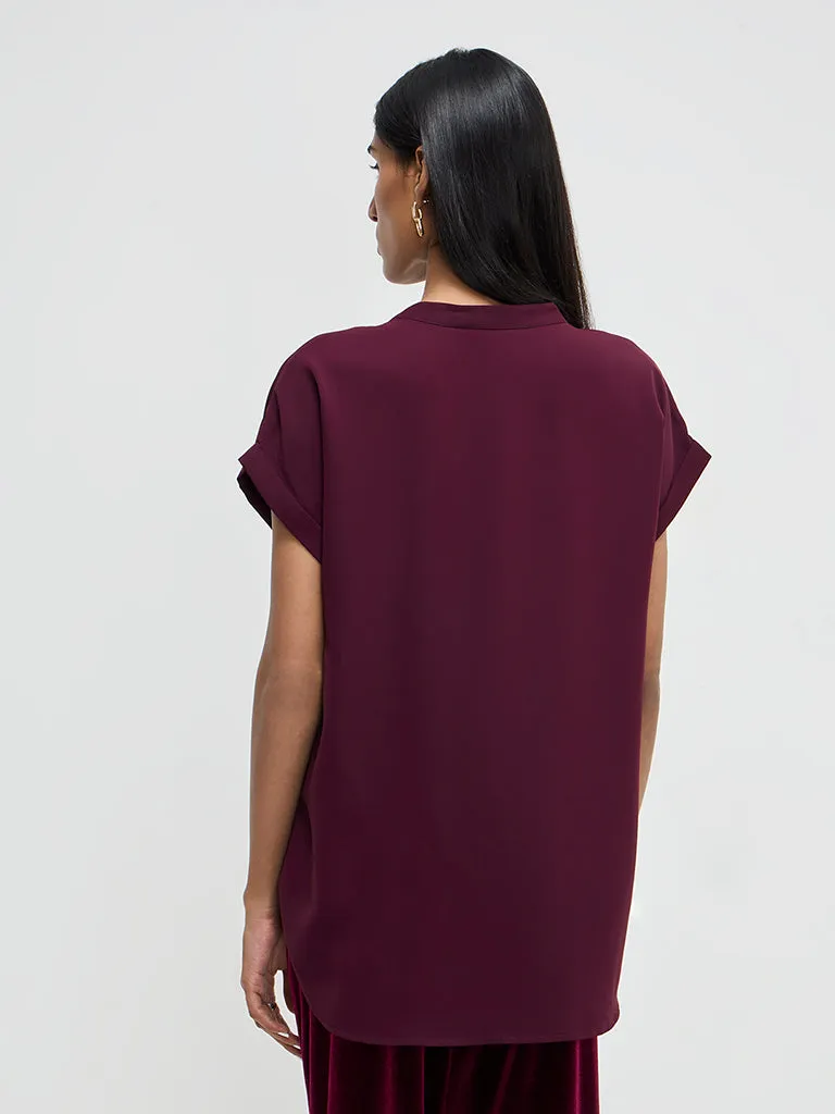 Wardrobe Burgundy Solid Blouse