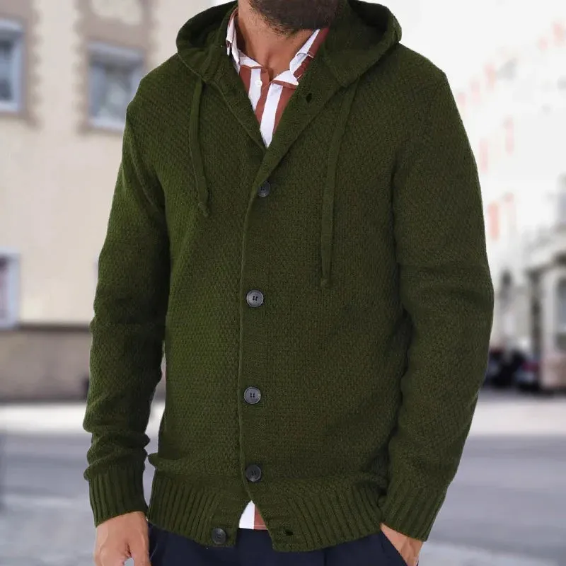 Wiaofellas  -  Stylish Solid Color Knitting Cardigans Mens Casual Long Sleeve Buttoned Hooded Sweater Jackets Men Autumn Fashion Sweatercoats