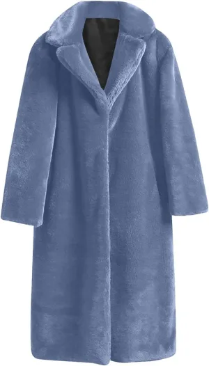 Women Faux Fur Long Coat Warm Winter Fleece Fuzzy Jacket Open Front Long Cardigan Thickened Sherpa Outerwear Overcoat