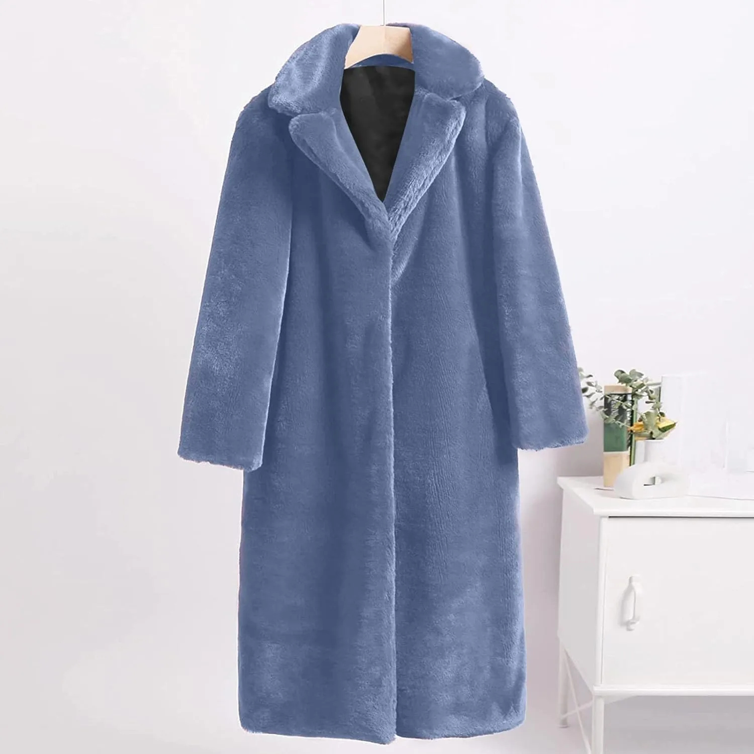 Women Faux Fur Long Coat Warm Winter Fleece Fuzzy Jacket Open Front Long Cardigan Thickened Sherpa Outerwear Overcoat