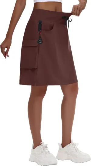 Women's 20" Hiking Cargo Skorts - Knee Length High Waisted Golf Travel Casual Dressy Long Skirt Shorts Quick Dry UPF50
