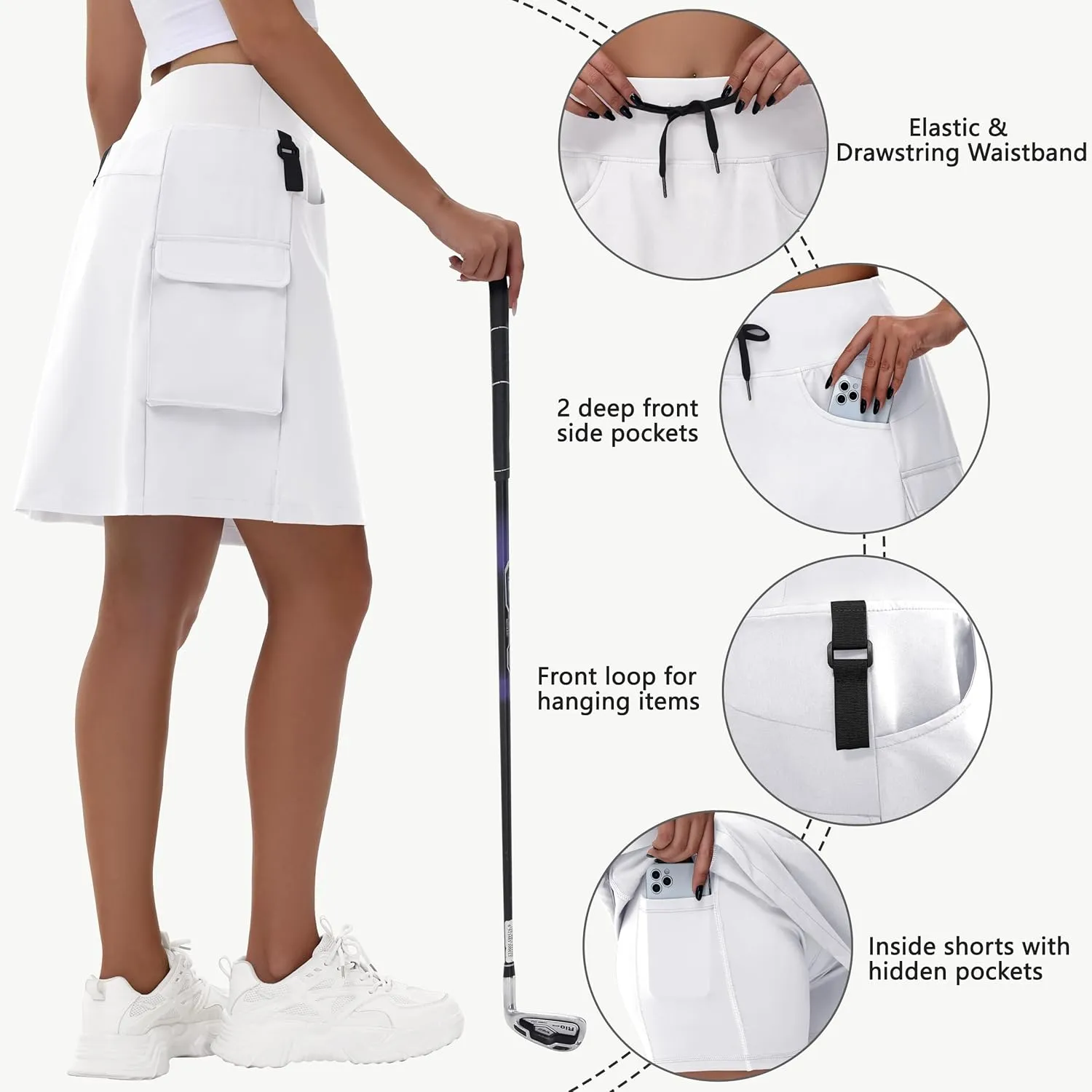 Women's 20" Hiking Cargo Skorts - Knee Length High Waisted Golf Travel Casual Dressy Long Skirt Shorts Quick Dry UPF50