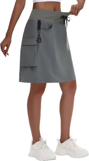 Women's 20" Hiking Cargo Skorts - Knee Length High Waisted Golf Travel Casual Dressy Long Skirt Shorts Quick Dry UPF50