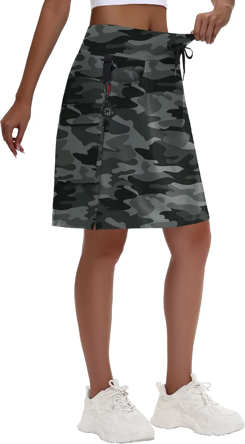 Women's 20" Hiking Cargo Skorts - Knee Length High Waisted Golf Travel Casual Dressy Long Skirt Shorts Quick Dry UPF50