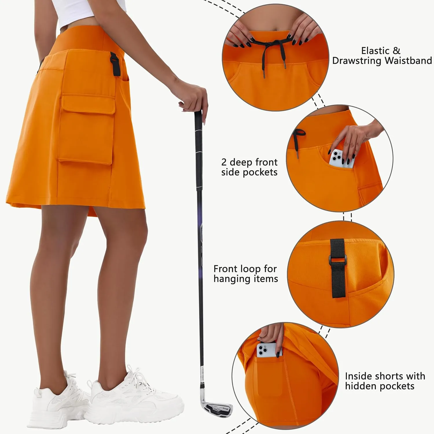Women's 20" Hiking Cargo Skorts - Knee Length High Waisted Golf Travel Casual Dressy Long Skirt Shorts Quick Dry UPF50