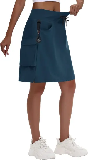 Women's 20" Hiking Cargo Skorts - Knee Length High Waisted Golf Travel Casual Dressy Long Skirt Shorts Quick Dry UPF50