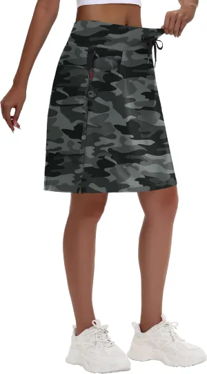 Women's 20" Hiking Cargo Skorts - Knee Length High Waisted Golf Travel Casual Dressy Long Skirt Shorts Quick Dry UPF50