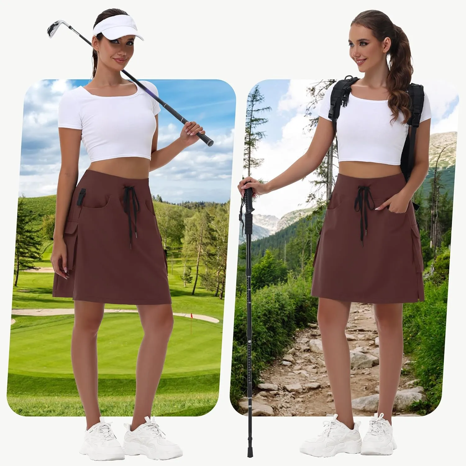 Women's 20" Hiking Cargo Skorts - Knee Length High Waisted Golf Travel Casual Dressy Long Skirt Shorts Quick Dry UPF50