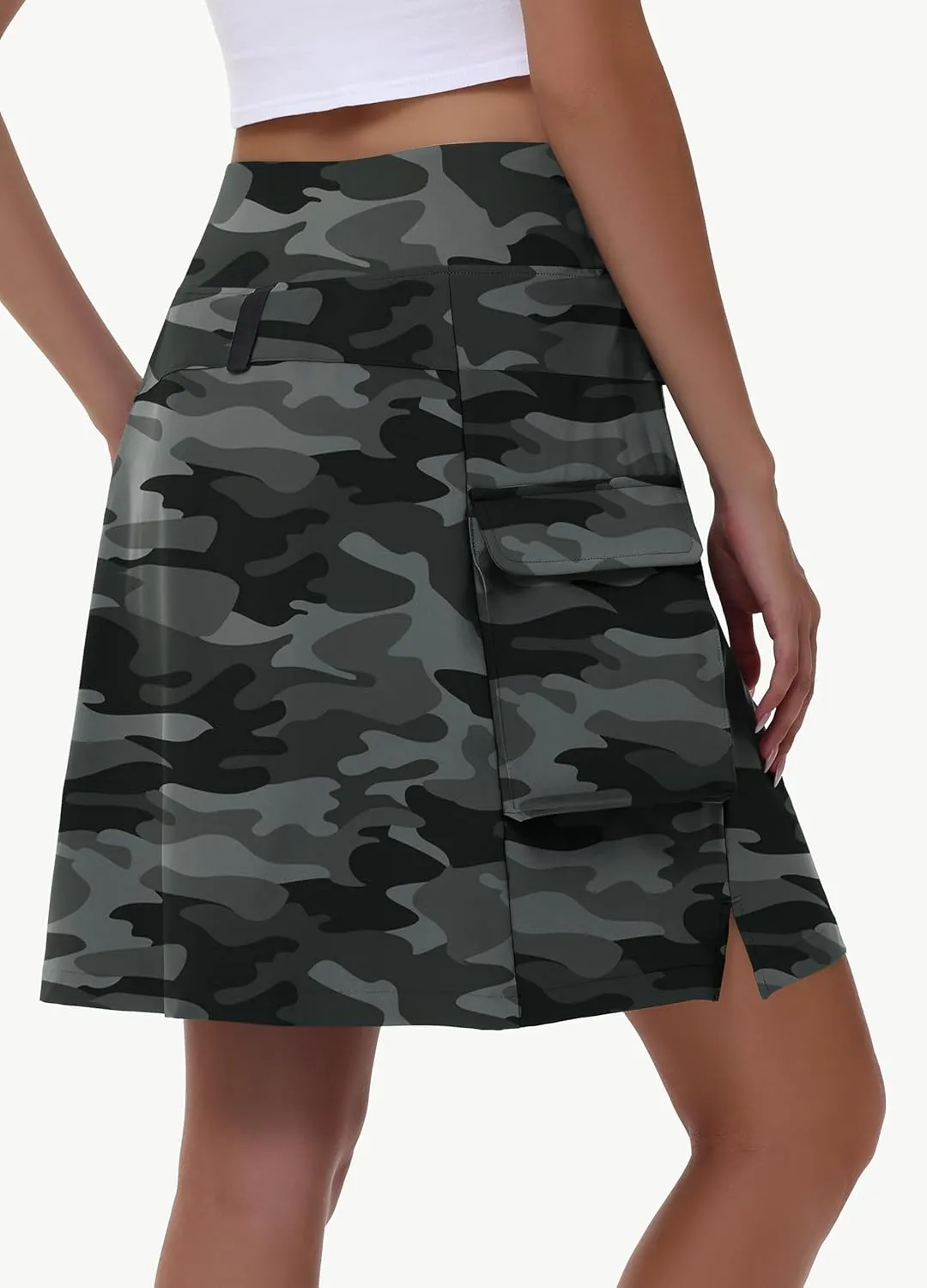 Women's 20" Hiking Cargo Skorts - Knee Length High Waisted Golf Travel Casual Dressy Long Skirt Shorts Quick Dry UPF50
