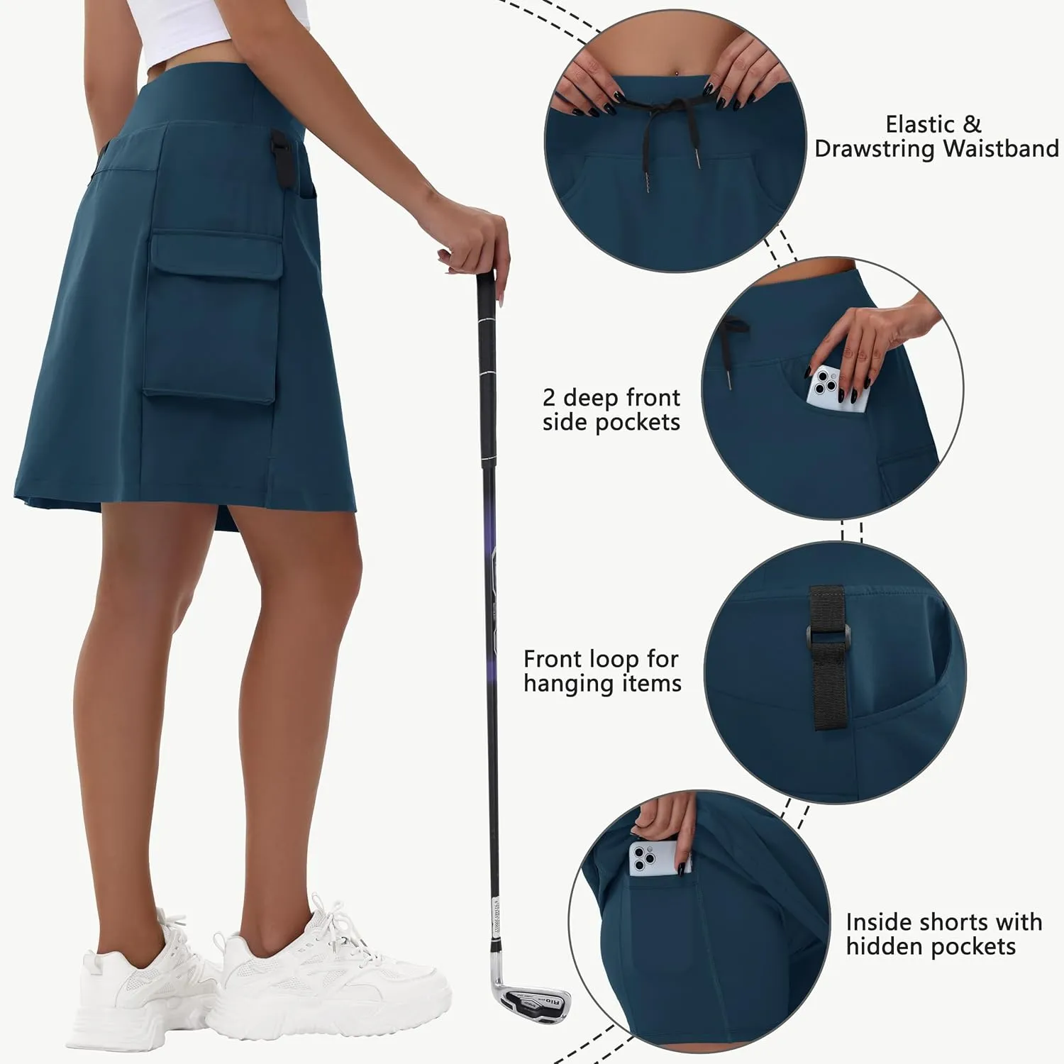 Women's 20" Hiking Cargo Skorts - Knee Length High Waisted Golf Travel Casual Dressy Long Skirt Shorts Quick Dry UPF50