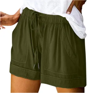 Womens Cotton Shorts 2025 Summer Plus Size Elastic Waist Drawstring Short Pants with Pockets Beach Trendy Clothes