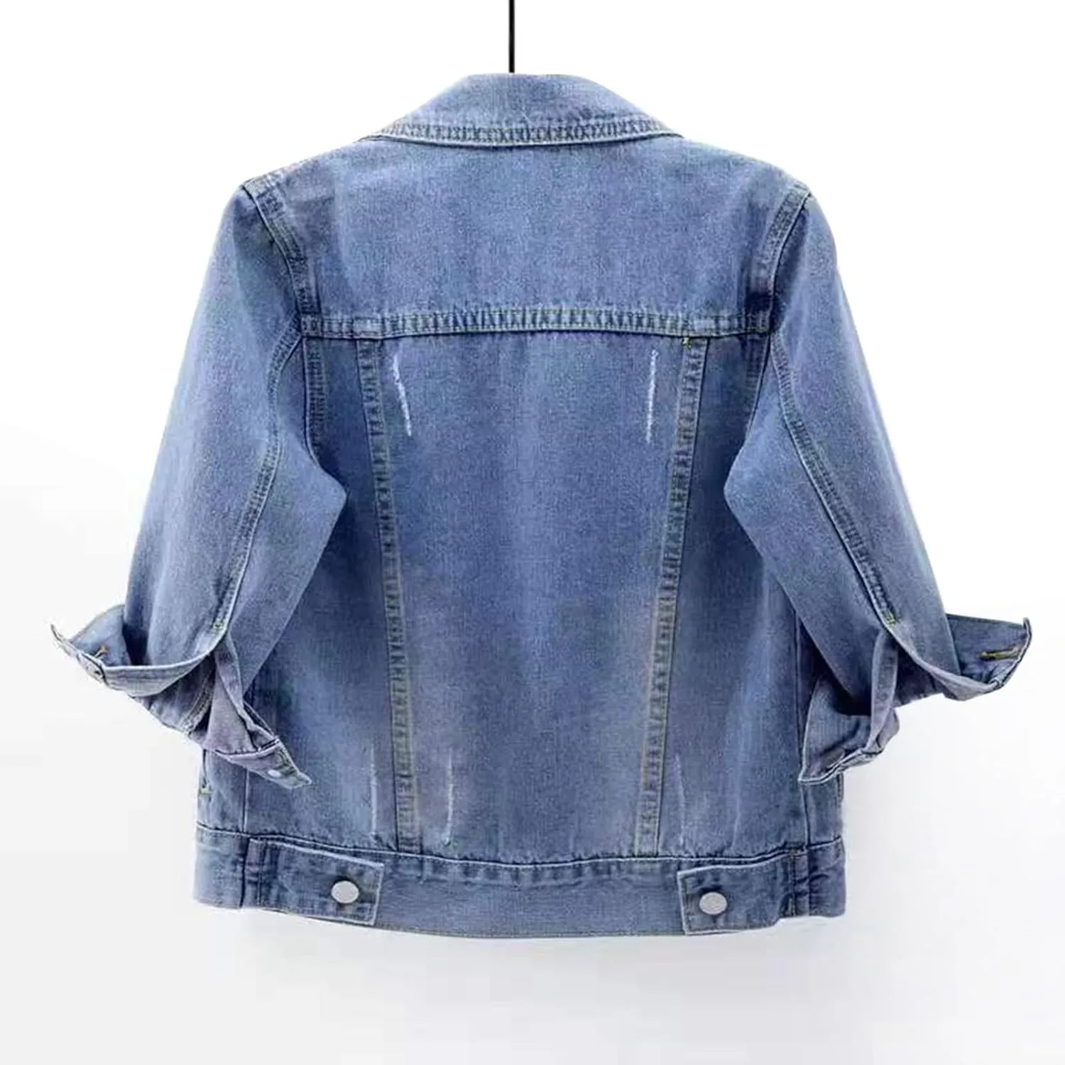 Womens Cropped Denim Jacket 3/4 Sleeve Plus Size Jean Jacket Lightweight Retro Coats