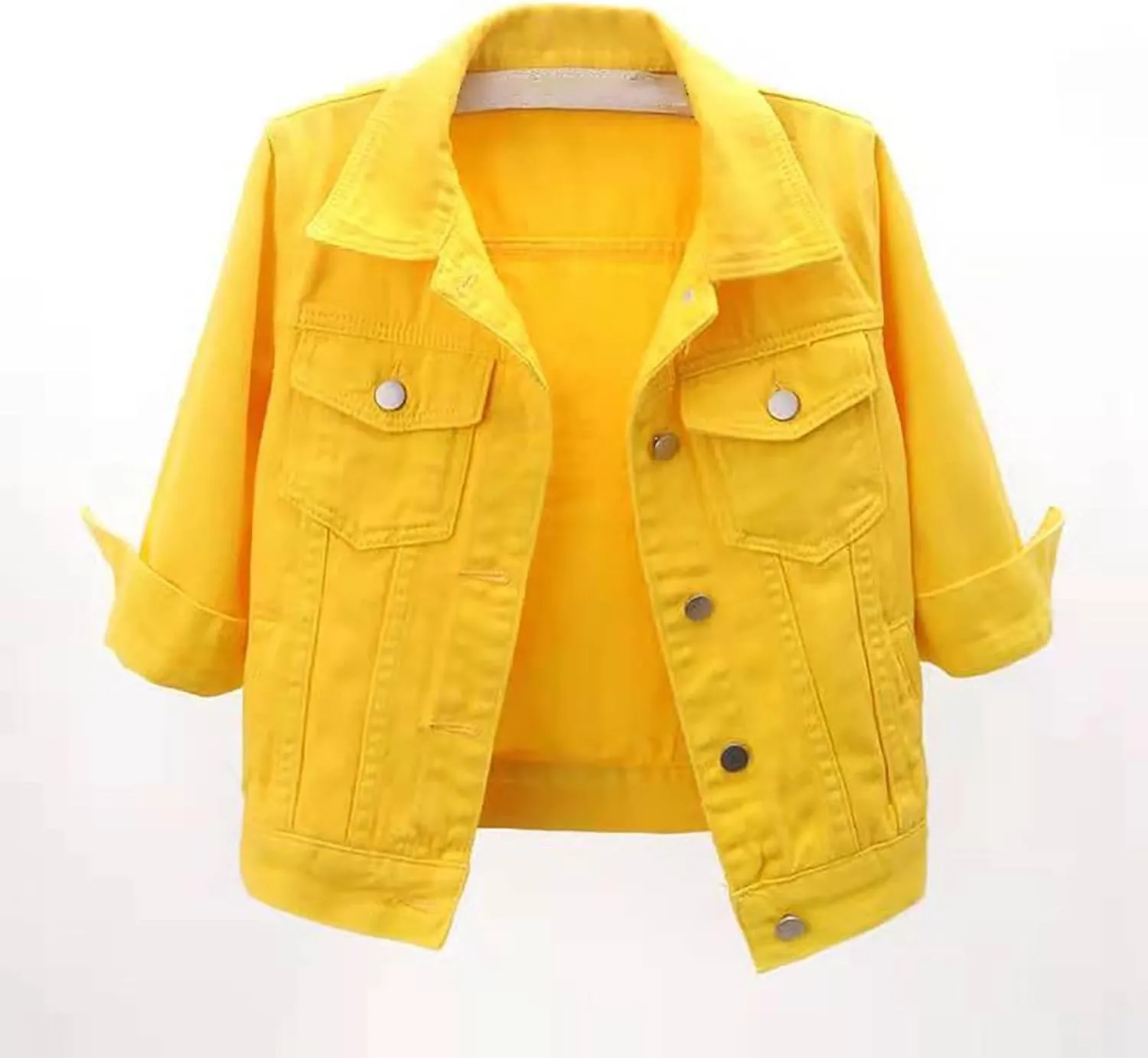 Womens Cropped Denim Jacket 3/4 Sleeve Plus Size Jean Jacket Lightweight Retro Coats