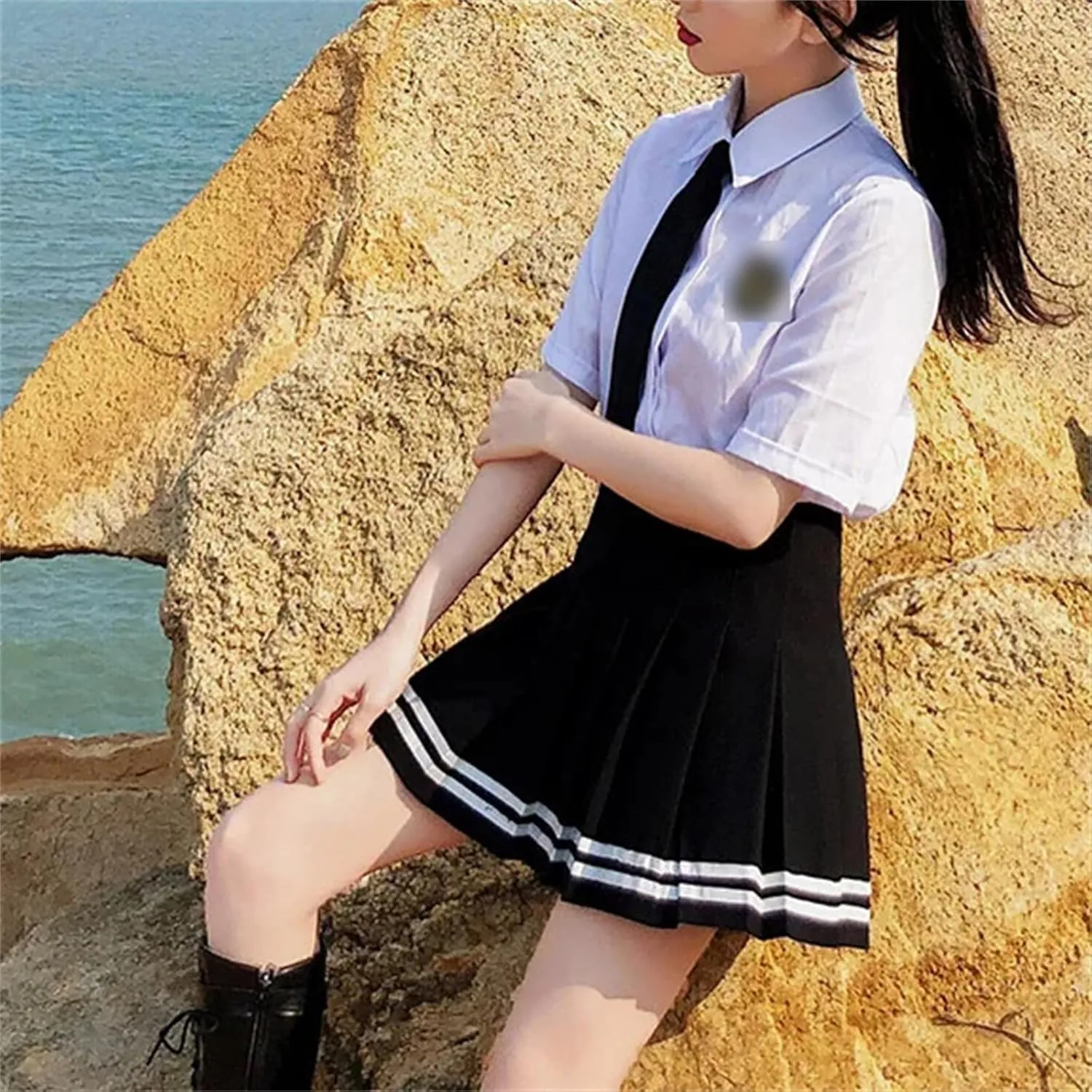 Women's High Waist Pleated Skirts Striped Elastic Waist Female Mini Dance Tennis Skirt