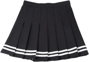 Women's High Waist Pleated Skirts Striped Elastic Waist Female Mini Dance Tennis Skirt