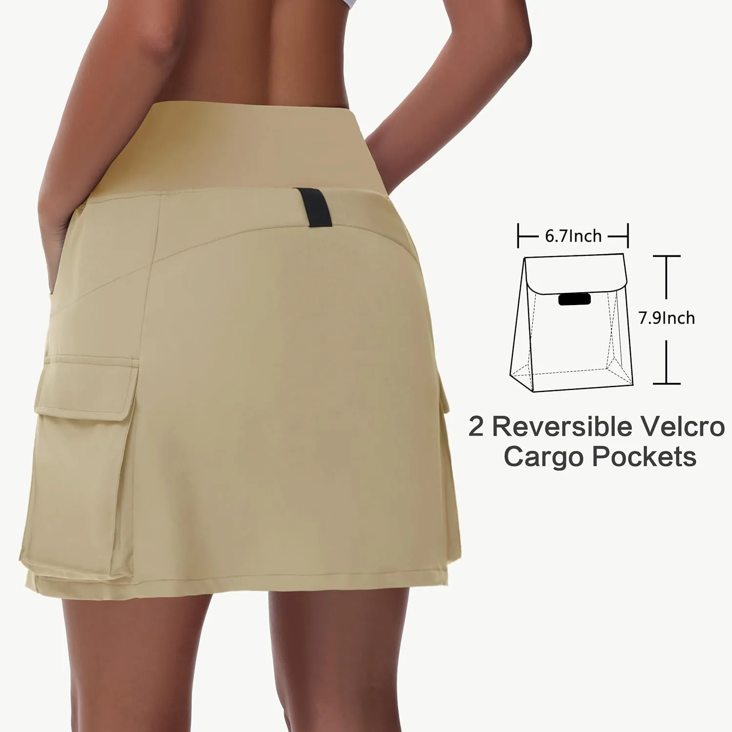 Women's Hiking Cargo Skort Skirt - High Waisted Golf Dressy Casual Workout Sport Skirt with Liner Quick Dry UPF50