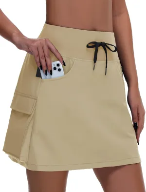 Women's Hiking Cargo Skort Skirt - High Waisted Golf Dressy Casual Workout Sport Skirt with Liner Quick Dry UPF50