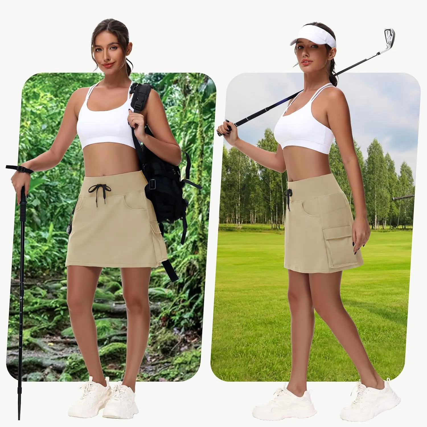 Women's Hiking Cargo Skort Skirt - High Waisted Golf Dressy Casual Workout Sport Skirt with Liner Quick Dry UPF50