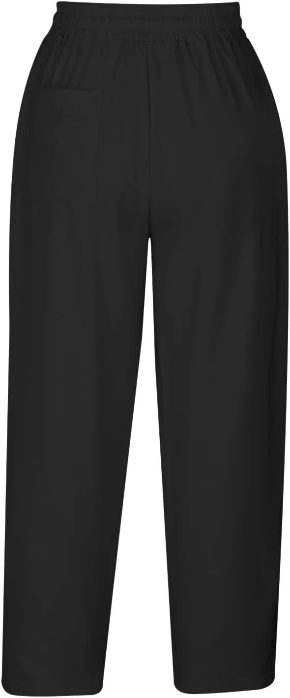 Women's Linen Summer Palazzo Pants Linen Elastic Seven Pants Beach Casual Pants Linen Loose Drawstring Elastic Waist