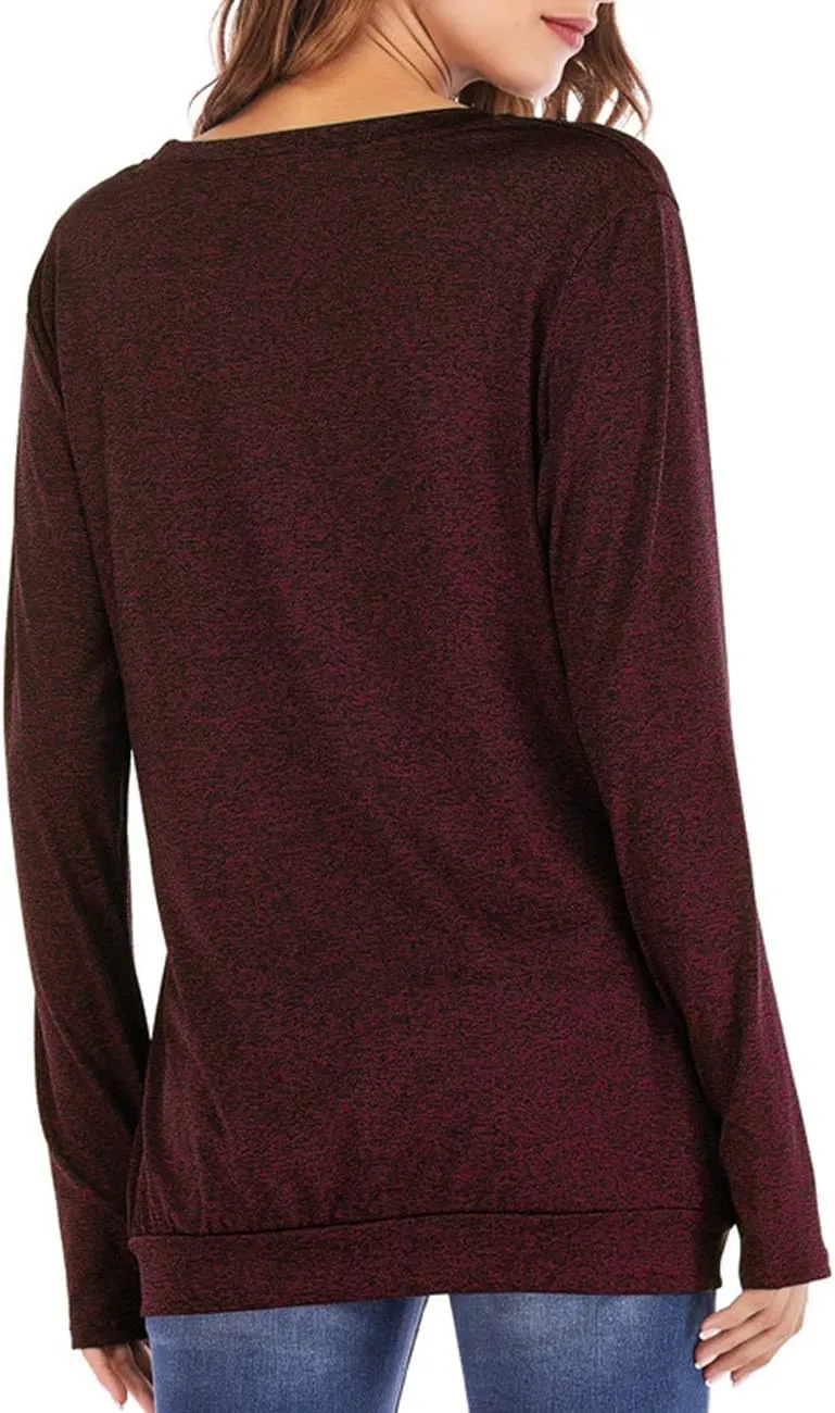 Womens Long Sleeve Round Neck Blouse With Pocket Quick-Dry Gym T Shirt For Legging Pullover Thumb Holes Tunic Tops