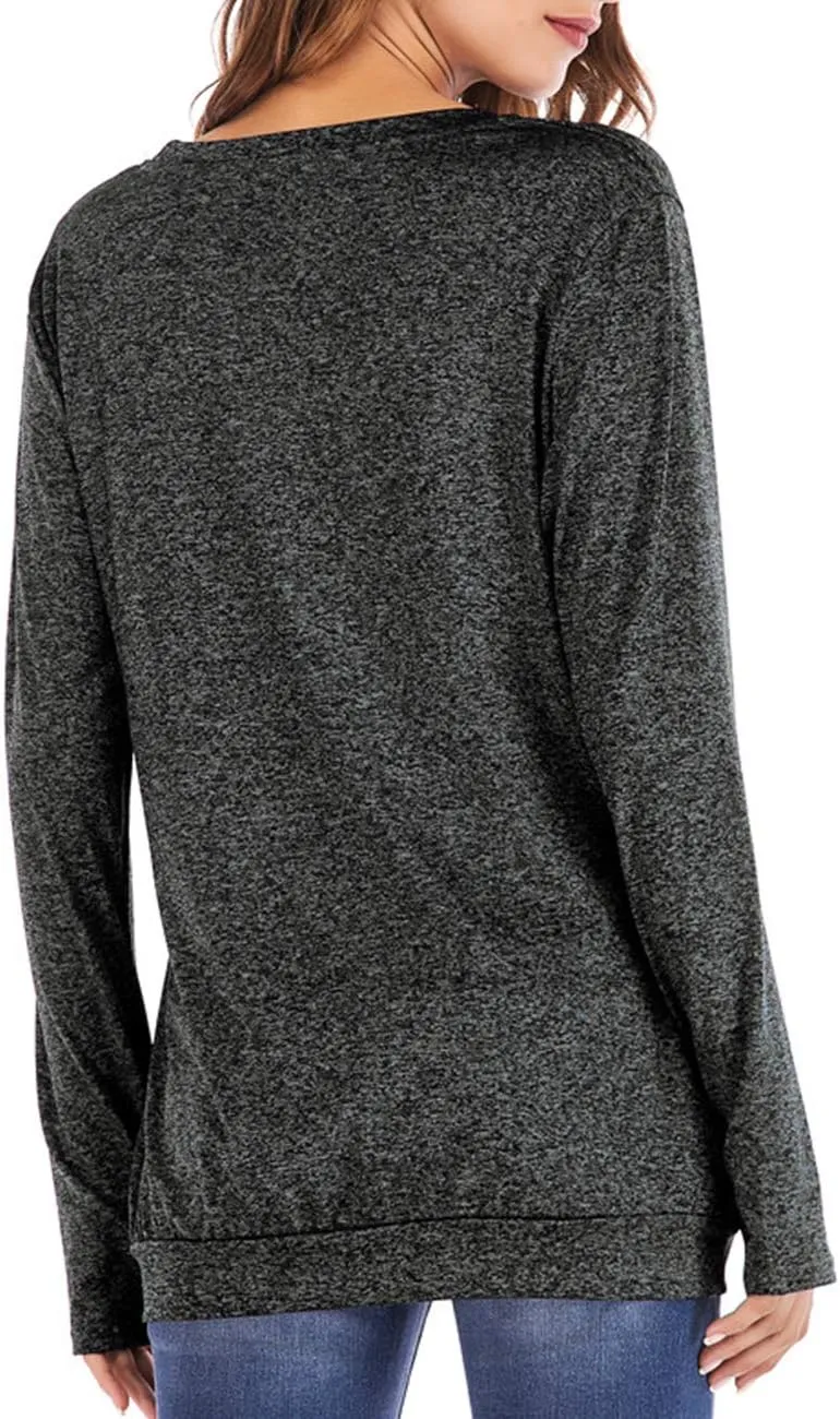 Womens Long Sleeve Round Neck Blouse With Pocket Quick-Dry Gym T Shirt For Legging Pullover Thumb Holes Tunic Tops