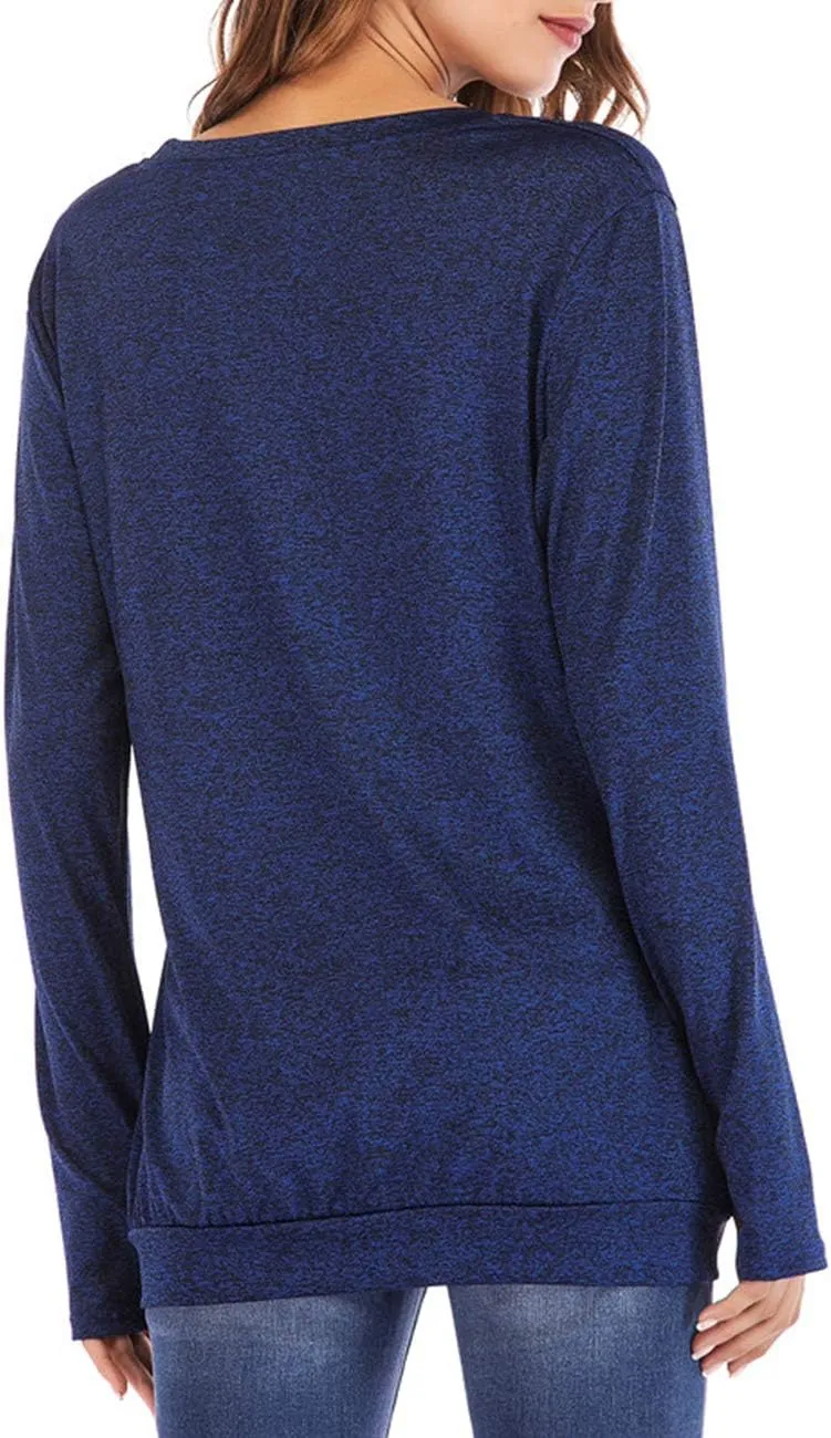 Womens Long Sleeve Round Neck Blouse With Pocket Quick-Dry Gym T Shirt For Legging Pullover Thumb Holes Tunic Tops