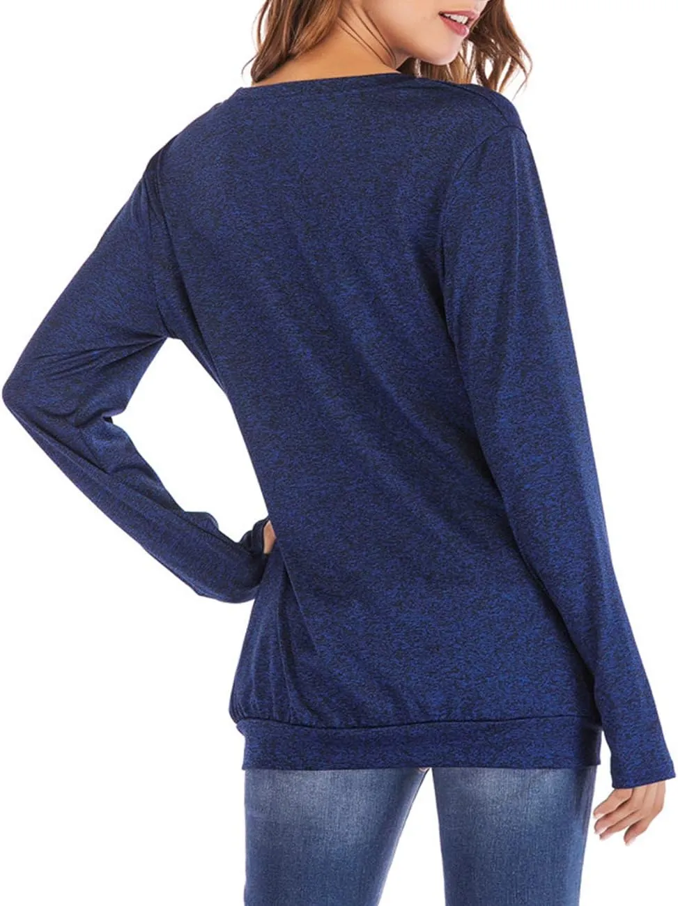 Womens Long Sleeve Round Neck Blouse With Pocket Quick-Dry Gym T Shirt For Legging Pullover Thumb Holes Tunic Tops