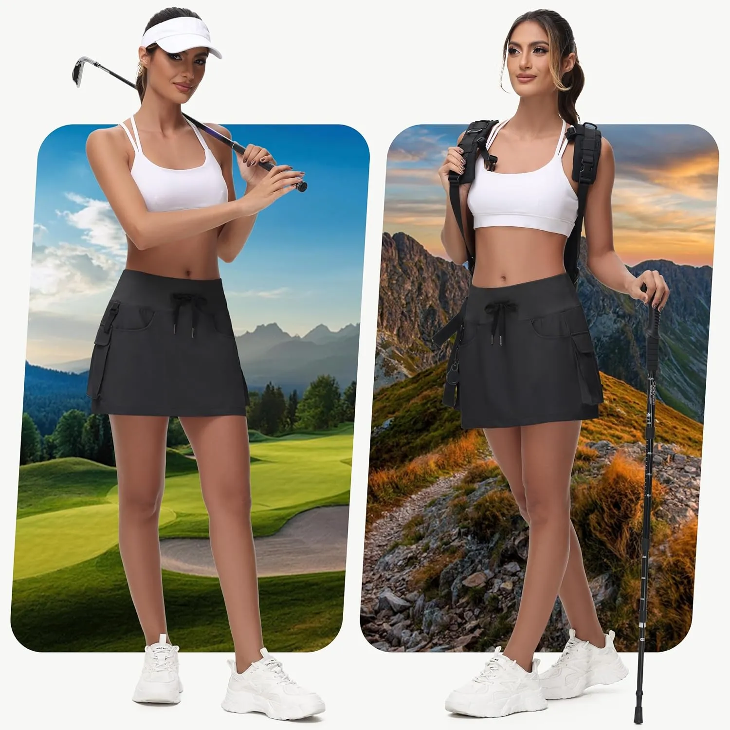 Women's Mini Hiking Cargo Skorts - High Waisted Dressy Casual Golf Workout Sport Skirts with Pockets Quick Dry UPF50 