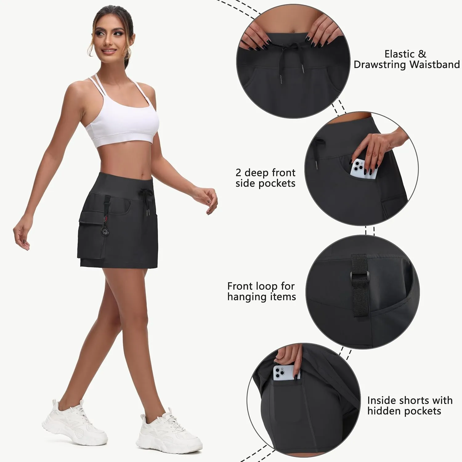 Women's Mini Hiking Cargo Skorts - High Waisted Dressy Casual Golf Workout Sport Skirts with Pockets Quick Dry UPF50 