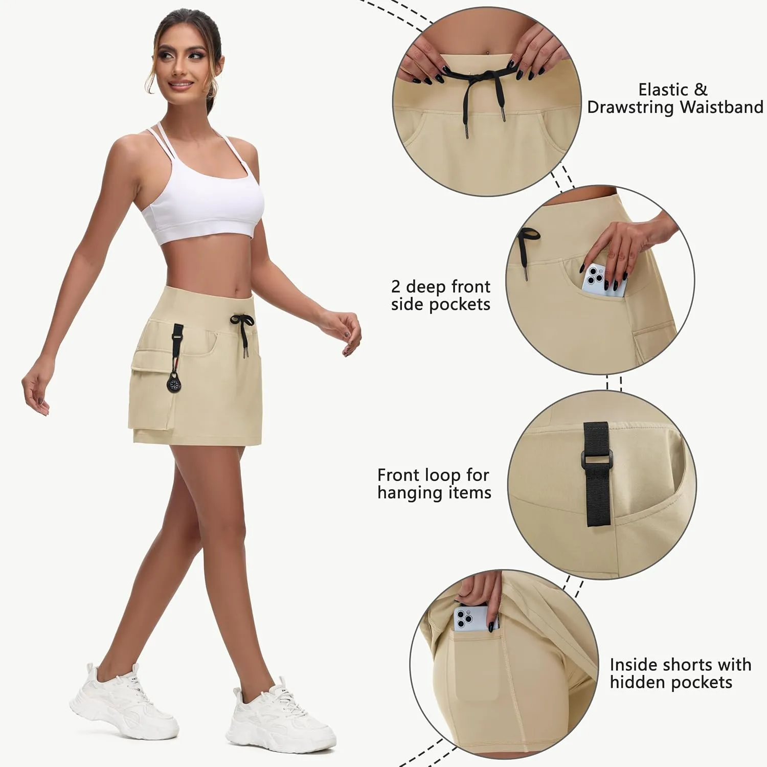Women's Mini Hiking Cargo Skorts - High Waisted Dressy Casual Golf Workout Sport Skirts with Pockets Quick Dry UPF50 