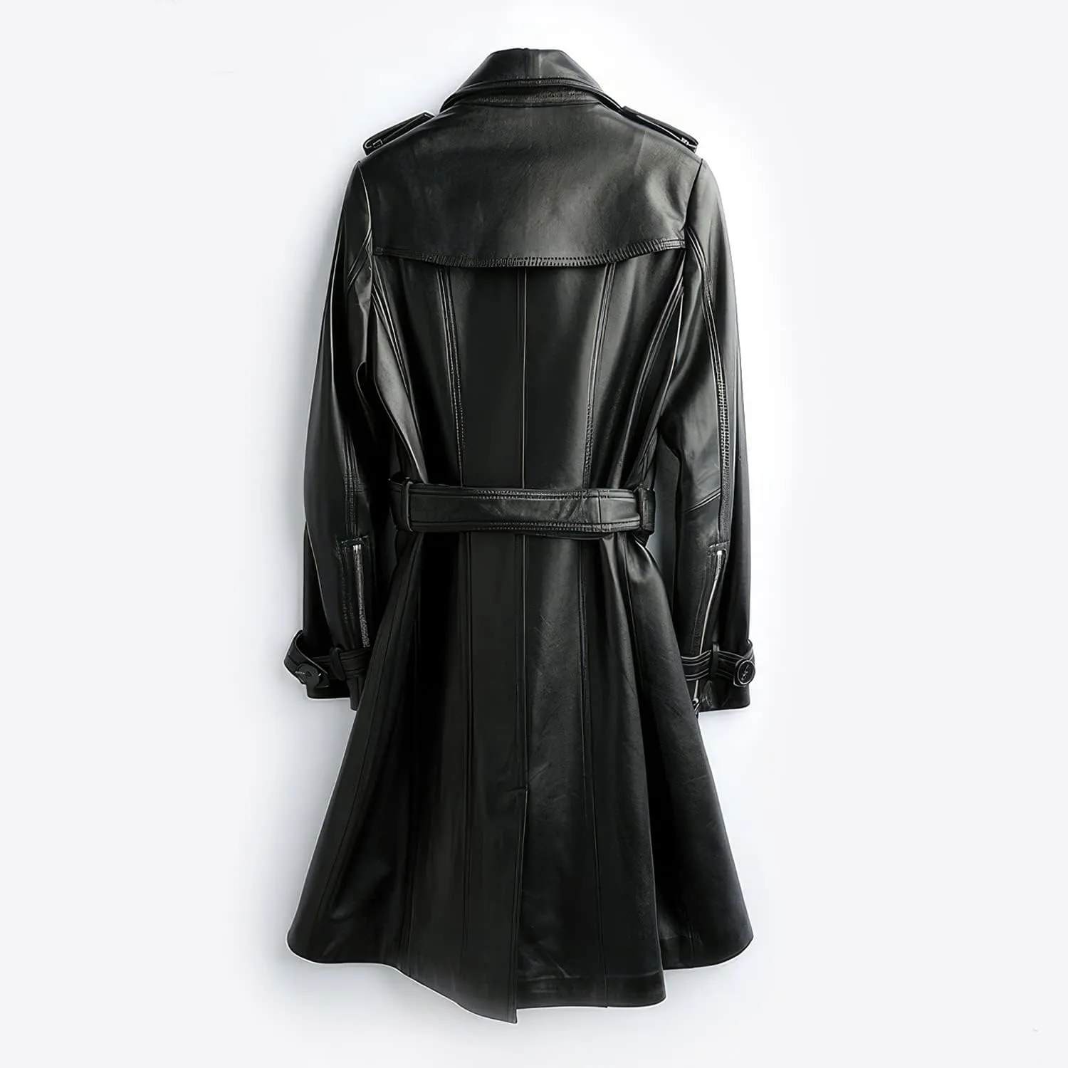Women's PU Faux Leather Long Trench Coat