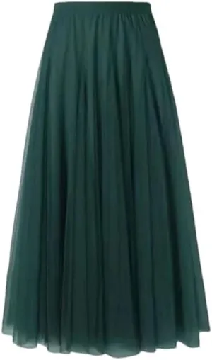 Women's Summer Elastic Beach Skirt High Waist Pleated Long Skirt