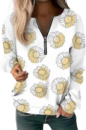 Women's Sweatshirts Trendy Graphic Print Crew Neck Half Zip Long Sleeve Tops 2024 Fall Casual Fashion Outfits