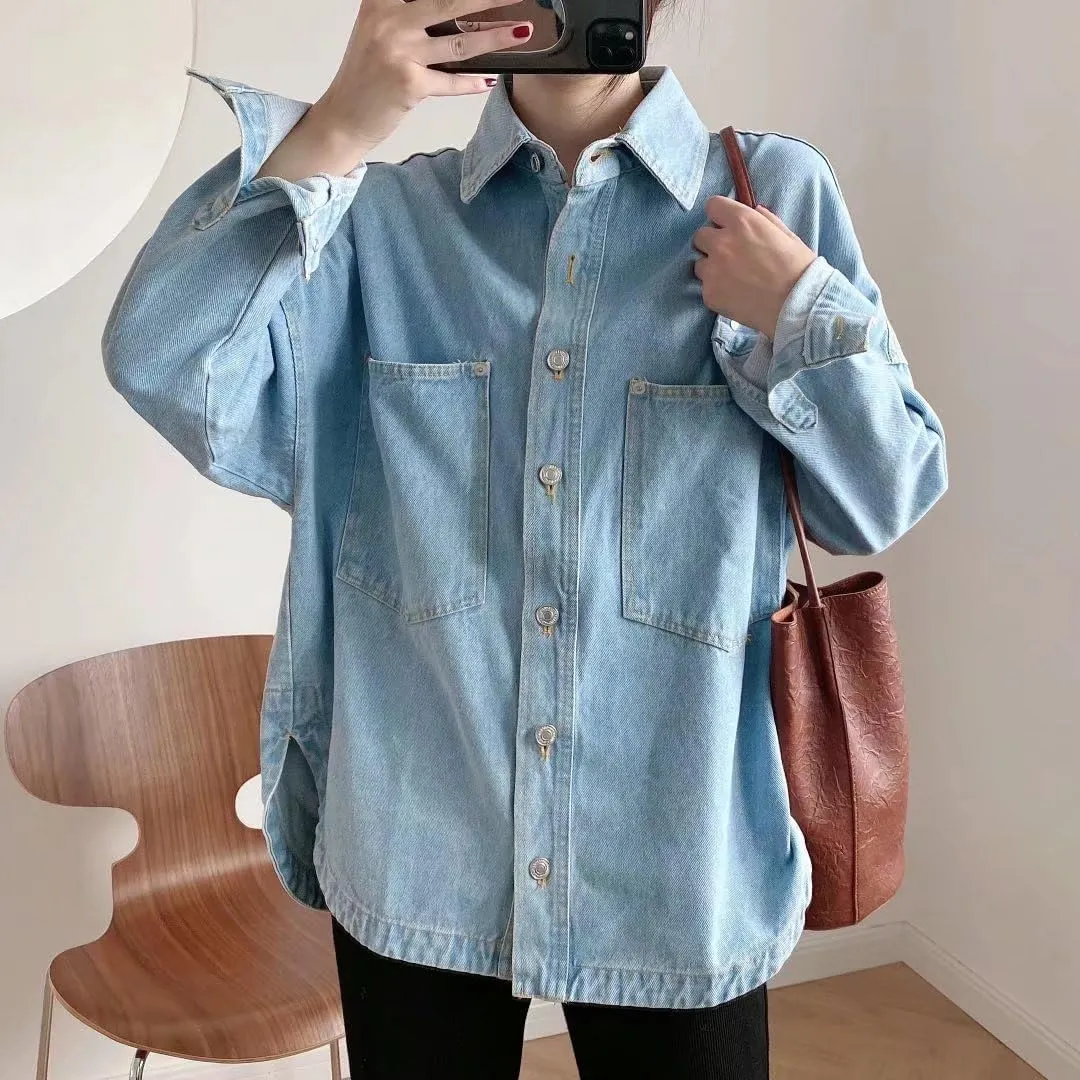 Women's Vintage Oversized Jean Jacket Y2K Boyfriend Long Denim Jackets Aesthetic Shacket Trucker Coats Emo Alt Clothes