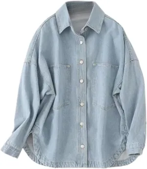 Women's Vintage Oversized Jean Jacket Y2K Boyfriend Long Denim Jackets Aesthetic Shacket Trucker Coats Emo Alt Clothes